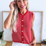 Sleeveless Button Up Striped Sweater