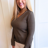 Long Sleeve V Neck Knit Top w/ Ties