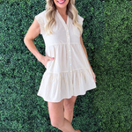 Striped Cap Sleeve Tiered Button Down Mini Dress - The 308 Boutique