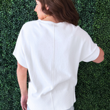 Short Sleeve V Neck Dolan Popover Sweater w/ Step Hem