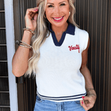 Varsity Knit Sleeveless Collar Sweater Top