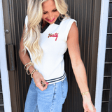 Varsity Knit Sleeveless Collar Sweater Top