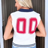 Varsity Knit Sleeveless Collar Sweater Top