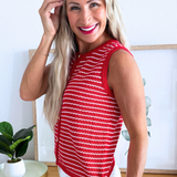Sleeveless Button Up Striped Sweater