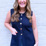 Gold Button Ribbed Two Pocket Waistcoat