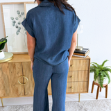 Short Sleeve Wide Leg Denim Jumpsuit