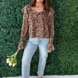 Long Sleeve Double Ruffle V-Neck Woven Blouse