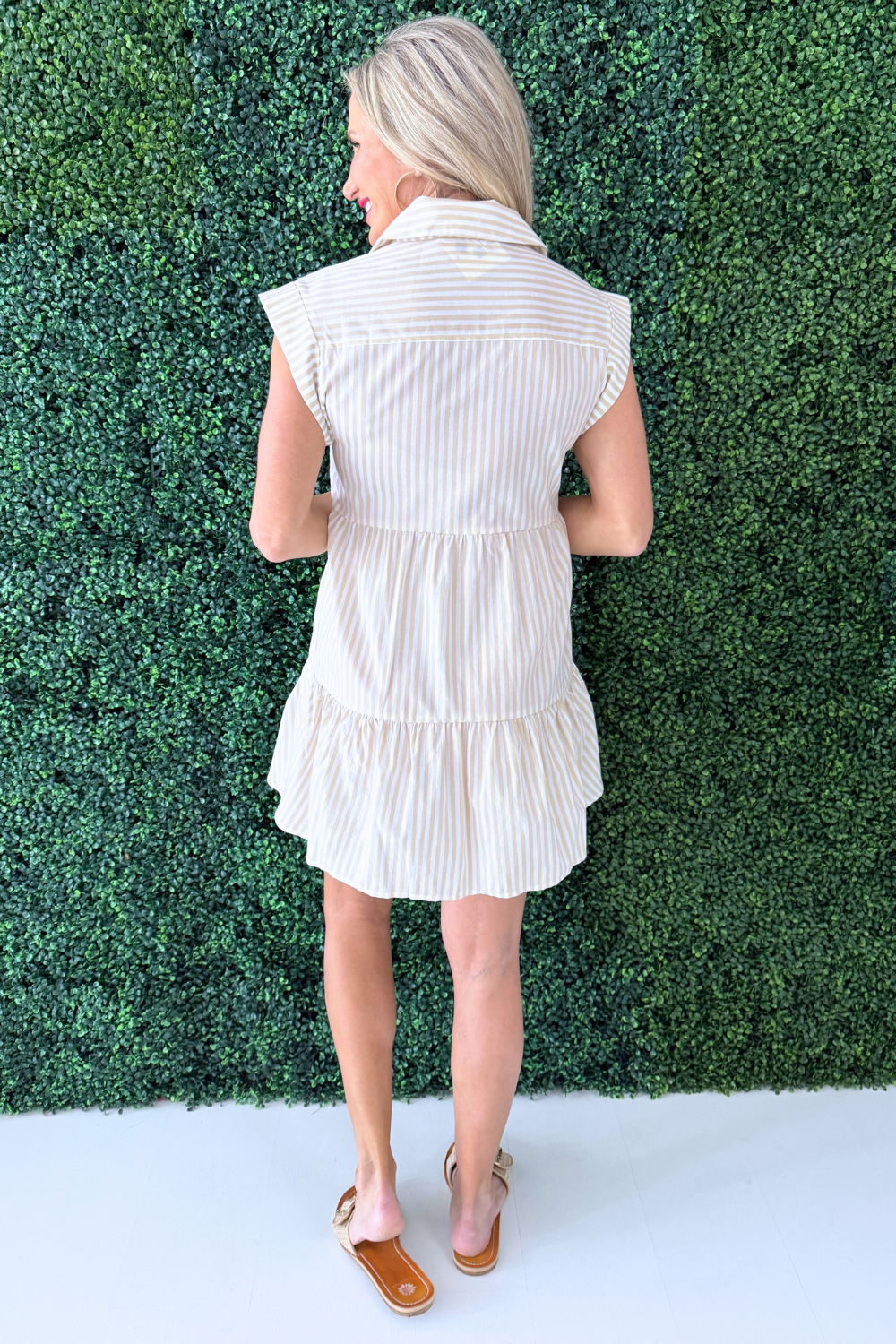Striped Cap Sleeve Tiered Button Down Mini Dress - The 308 Boutique
