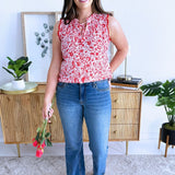 Sleeveless Printed Top with Lace Trim Detail