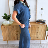 Short Sleeve Wide Leg Denim Jumpsuit