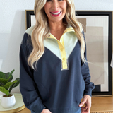 Two Tone Half Button Long Sleeve