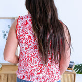 Sleeveless Printed Top with Lace Trim Detail