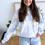 Long Sleeve Mockneck Patchwork Sweatshirt