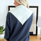 Two Tone Half Button Long Sleeve