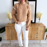 Long Sleeve Crewneck Sweater w/ Cream Tulip Hem