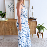 Scenic Print Halter Maxi Dress