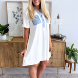 Denim Mix Short Sleeve Swing Dress