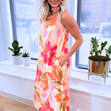 High Neck Floral Maxi Dress