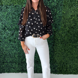Textured Polka Dot Smock Neck Blouse