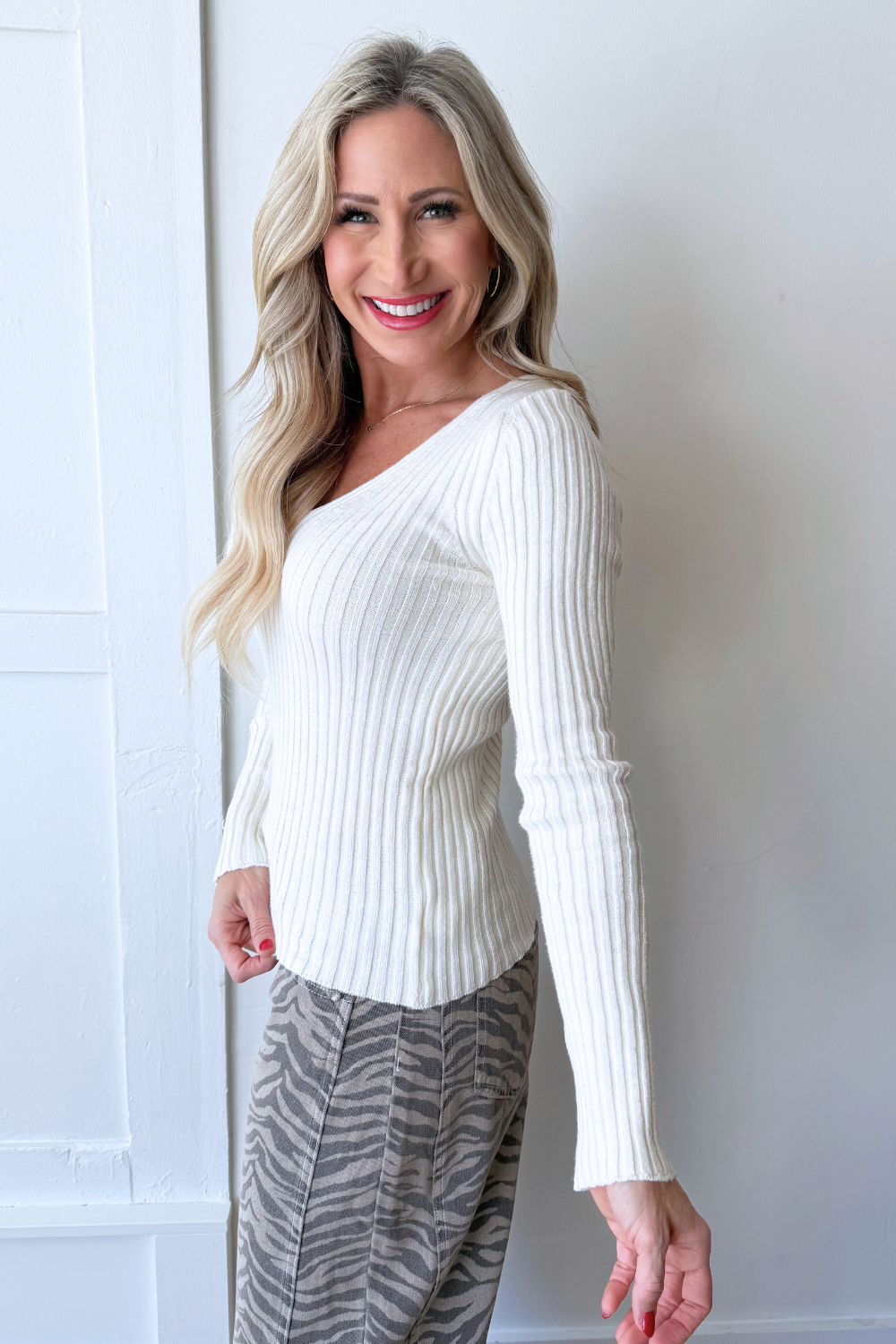 Plunging V Neck Sweater Top