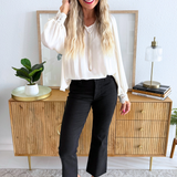 Split Neck Blouse w/ Lace Wrist
