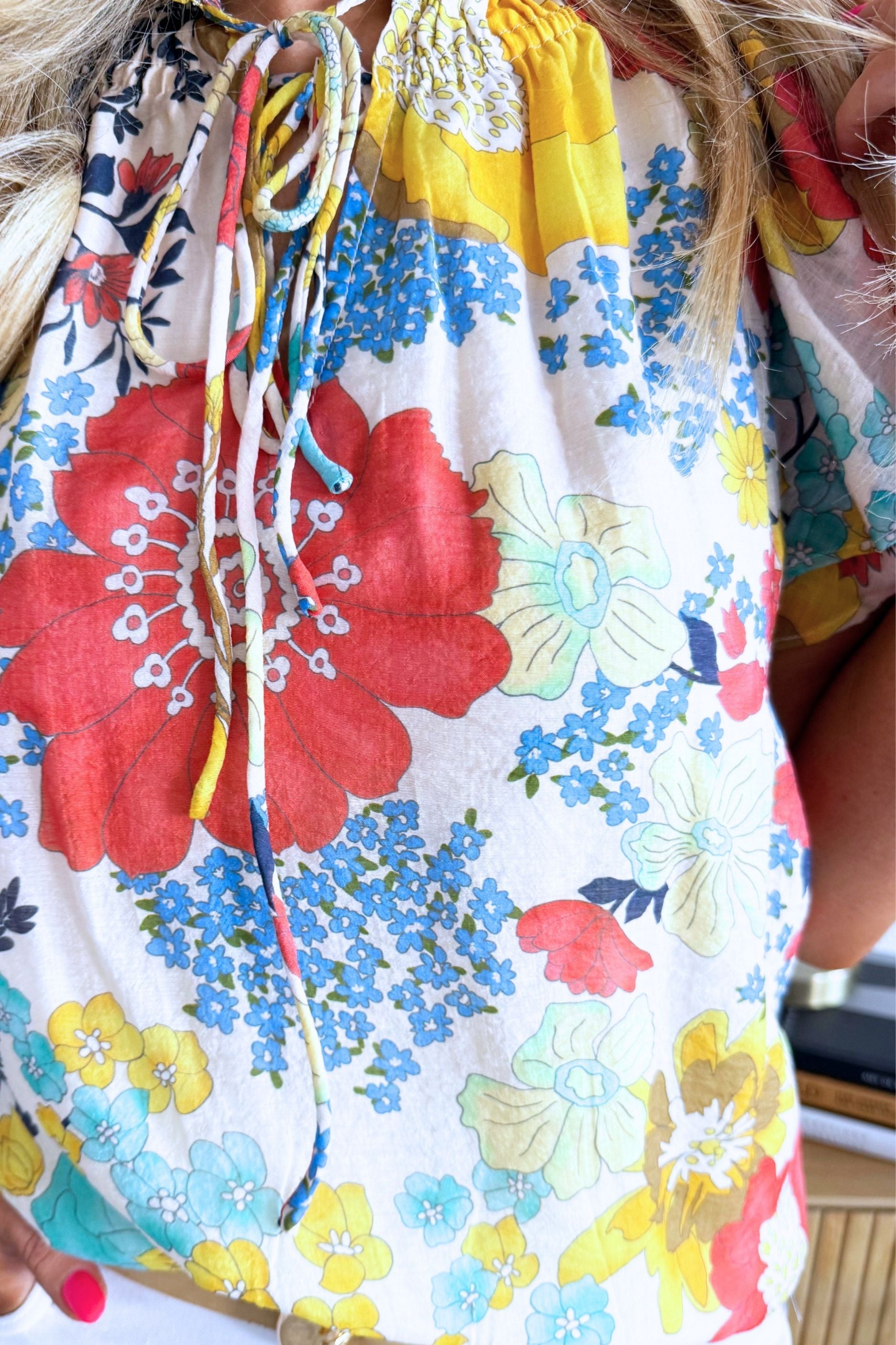 Floral Print Top w/ Tie Detail