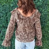 Long Sleeve Double Ruffle V-Neck Woven Blouse