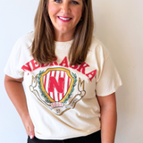 Nebraska Cornhuskers Striped Crest Thrifted Tee