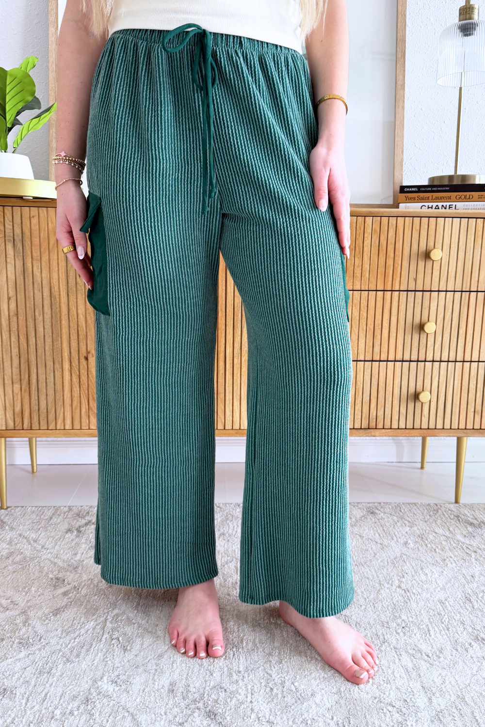 Solid Urban Ribbed Casual Pants