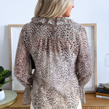 Long Sleeve Ruffle Front Woven Shirt