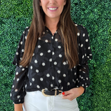 Textured Polka Dot Smock Neck Blouse