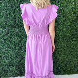Ruffle Sleeve V-Neck Midi Dress