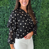 Textured Polka Dot Smock Neck Blouse