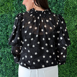 Textured Polka Dot Smock Neck Blouse