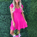 Flutter Sleeve Smock Tiered Sweetheart Woven Dress