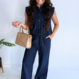 Structured Shoulder Cropped Denim Blouse