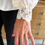 Split Neck Blouse w/ Lace Wrist