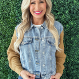 Sweater Sleeve Denim Jacket