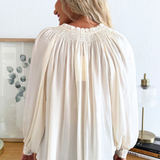 Split Neck Blouse w/ Lace Wrist