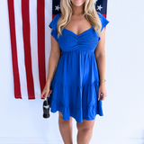 Flutter Sleeve Smock Tiered Sweetheart Woven Dress