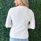 Long Sleeve Boat Neck Knit Top w/ Asymmetrical Button Placket