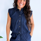 Structured Shoulder Cropped Denim Blouse