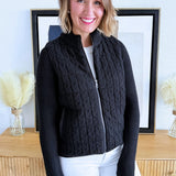 Long Sleeve Zip Front Quilted Sweater Jacket