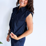 Structured Shoulder Cropped Denim Blouse