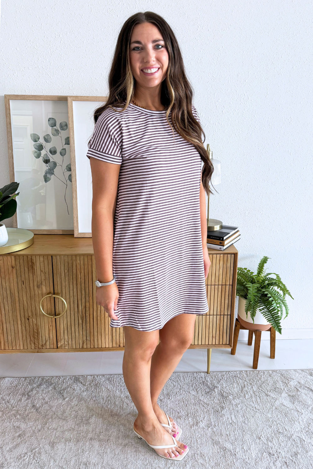 Short Sleeve Striped Shift Dress