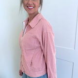 Striped Collared Front Zip Jacket