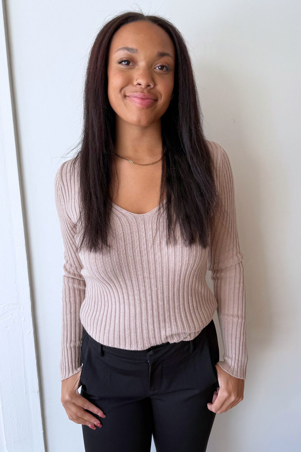 Plunging V Neck Sweater Top