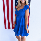 Flutter Sleeve Smock Tiered Sweetheart Woven Dress