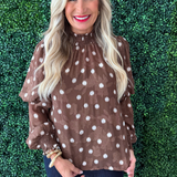 Textured Polka Dot Smock Neck Blouse