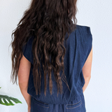 Structured Shoulder Cropped Denim Blouse